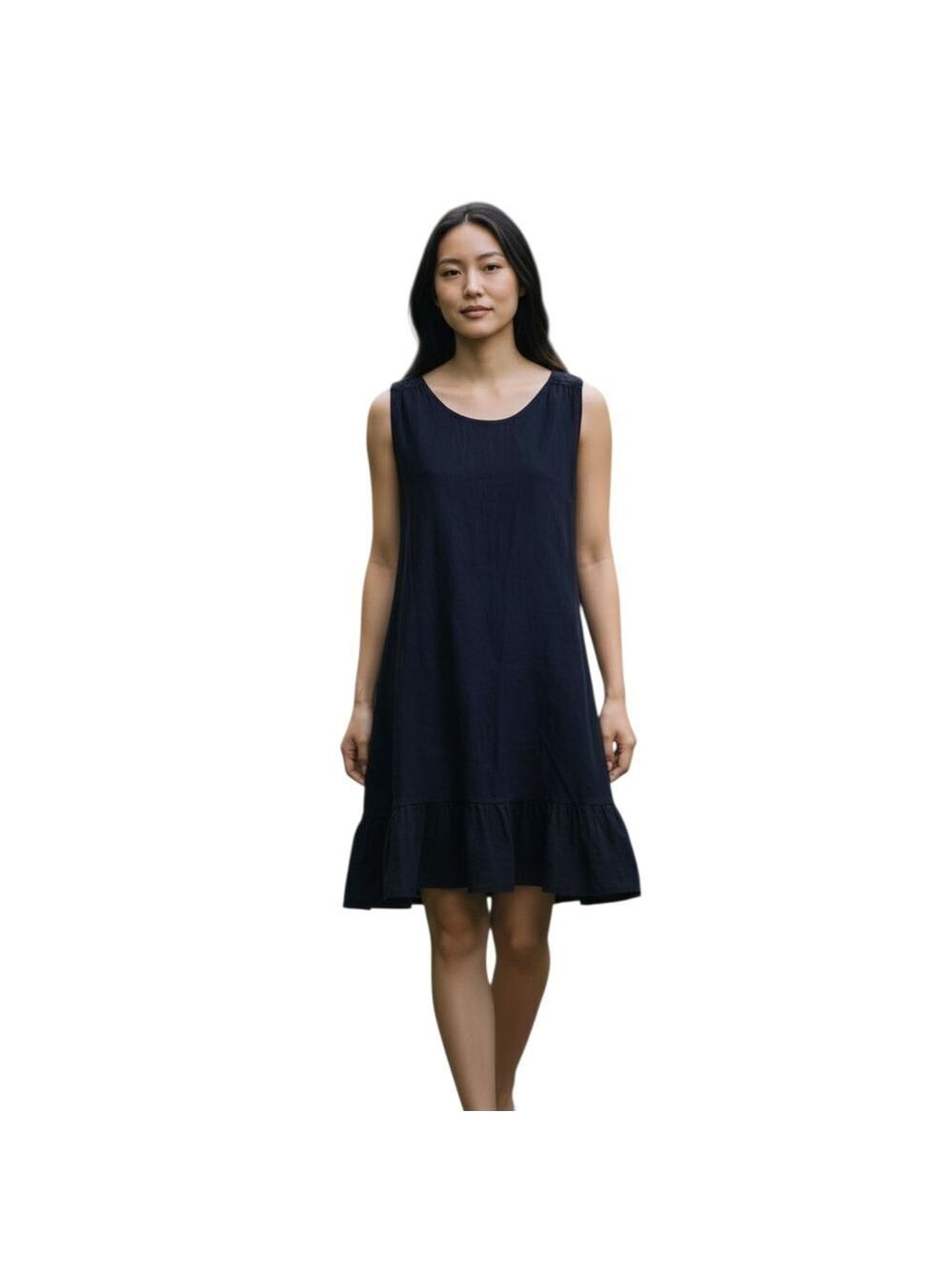 Terzo Millennio Linen Blend Sleeveless Swing Dress In Navy Sz L